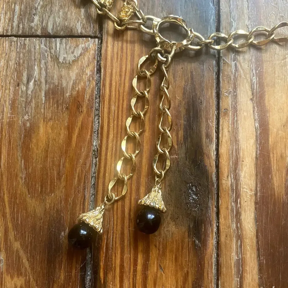 Gold Chain Belt with Black Onyx Stone Charms